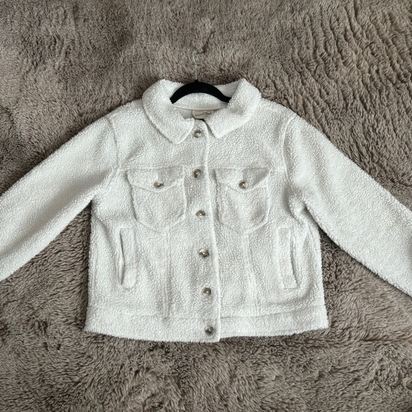 Cream Sherpa Jacket Women’s Size Medium Cozy Warm Trendy Teddybear Comfy - Picture 7 of 11